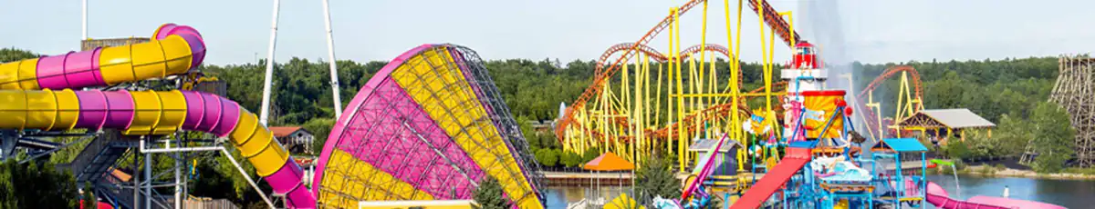A roller coaster with many rides going down it.